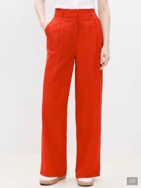LOFT Wide-Leg High-Waist Linen Pants in Red